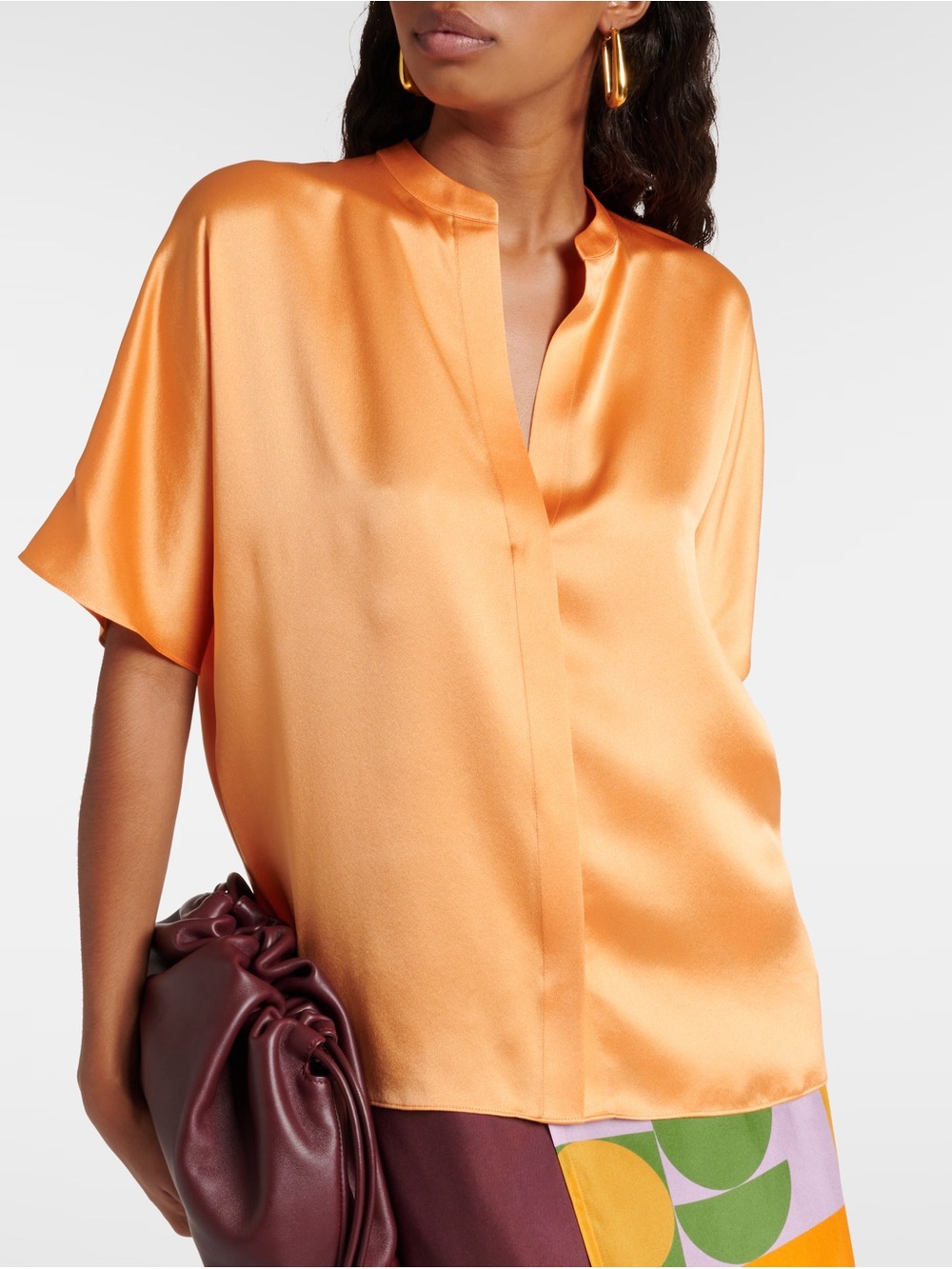 Vince Silk Satin Blouse in Orange